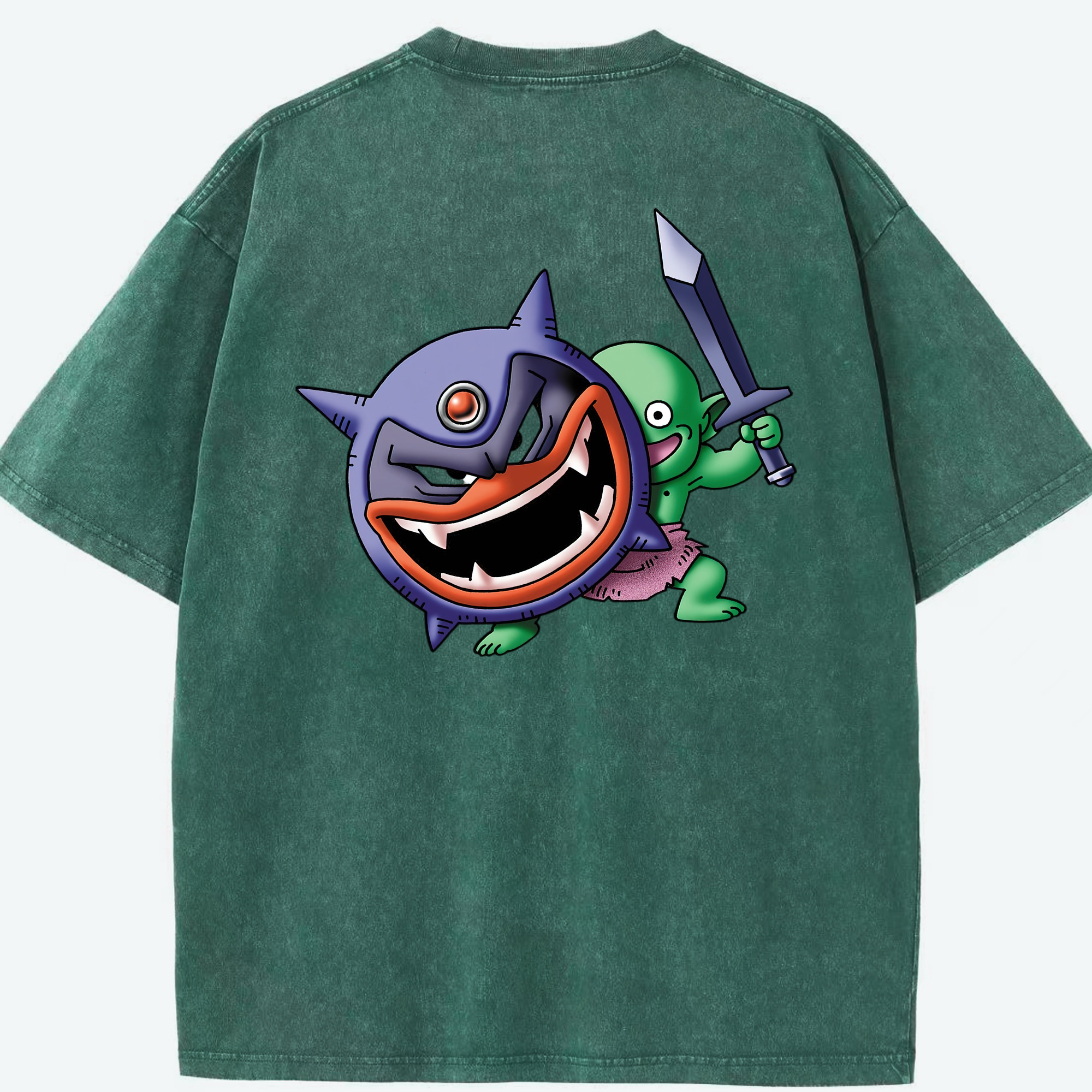 （画像用） ドラゴンクエスト Doragon Kuesuto Dragon Quest 綿100% ヴィンテージ風 半袖Tシャツ（背面プリント）